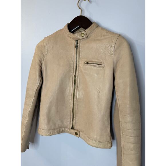 J. Crew Collection Y2K Leather Vintage Motto Zip Jacket Beige Women's 2 - Picture 13 of 13